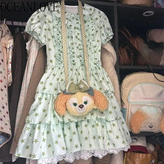 Hnewly Y2k Print Stars Women Dresses Japanese Style Spring Summer Mini Dress Vintage Elegant Sweet Vestidos Mujer(No accessories)