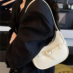 Hnewly Korean White Belt Design Underarm Bag Women Leather Large Capacity Half Moon Shoulder Bag Ladies Fashion High End Crossbody Bags
