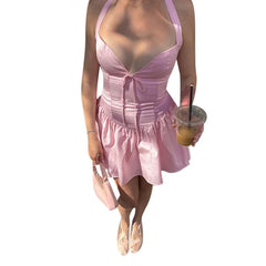 Hnewly New Short Skirt Sexy Waist Show Thin Tank Top Spicy Girl A Showdown Show Thin Dress