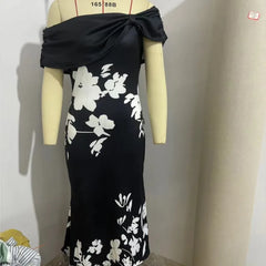 Lunivop Summer Commuting Long Dress Flower Print Off Shoulder Women's A-line Dress New Fashion Hollow High Waist Wrap Hip Dress