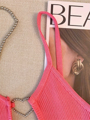 Hnewly summer inspo New Sexy Solid Ribbed Crop Sleeveless Top - Back Heart Decor Cami Top for Women Perfect for Spring & Summer