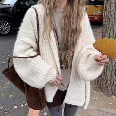 Hnewly Chunky Knit Open Front Hooded Cardigan for Women Comfy Longline Sweater Hoodie Coat Female Casual Chic Autumn Winter Outfit