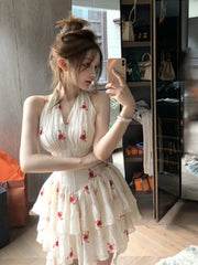 Hnewly French Elegant Even Party Floral Dress Casual Female Slim 2000s Vintage Clothing Design Sexy Blackless Bodycon Dress Summer