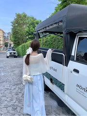 Hnewly Japanese Midi Dress Women Casual Sweet Elegant Strap Blue Bow Strapless Dress Beach Style One Piece Dress Korean Summer