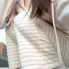 Hnewly Y2k Sweet Pink Striped Casual Pants for Women Summer Harajuku Straight Trousers New High Waist Loose Wide Leg Pants
