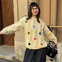 Hnewly Casual Women's Knit Colorful Twist Sweater Loose O-neck Long Sleeve Female Pullover Autumn Winter Lady Warm Chic Knitwear