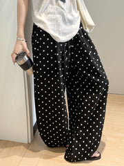 Hnewly Linen Polka Dot Wide-Leg Pants for Women's Summer, Thin High-Waisted Loose and Laid-Back Style Yamamoto Pants, Casual Straight-L