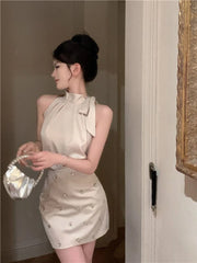 Hnewly Summer Women 2 Piece Skirt Sets Sexy Summer Strapless Bandage Sleeveless Blouses Office Lady Mini Skirts Korean Chic Y2k Suit