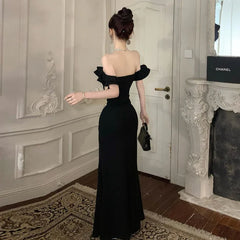 Hnewly Ruffled One Shoulder Strapless Evening Dress Women Spring Summer Elegant High Waist Slim Wrapped Slit Long Dresses
