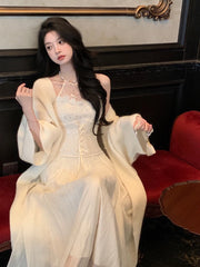 Hnewly Elegant Even Party Midi Dress Women Casual Bodycon Sexy Vintage Dress Beach Style One Piece Dress Korean Fashion Chic Retro