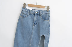 Hnewly Summer Midi Skirts Vintage Clothes Sexy Skirts For Women Blue Jeans Skirt High Waisted Denim Skirt Split Thigh Denim Skirt