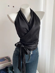 Hnewly Sexy Bandage Slim Tanks Women Fashion Casual V Neck Design Halter Tanks Korean Retro Streetwear Female Summer Elegant Tops