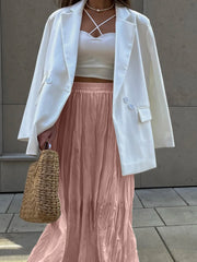 Hnewly Pleated Midi Skirts for Women Summer Clothes Elastic High Wasit A Line Fashion Skirt Female Vintage Elegant Long Skirt