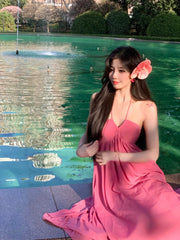 Hnewly Summer Beach Backless Midi Dress Women Casual Bodycon Dress Even Party Korean Fashion One Piece Dress Elegant Sleeveless