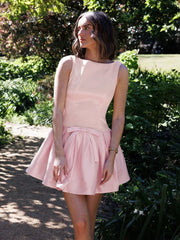 Hnewly Sexy Slim Sleeveless Bows Dress For Women Backless Splice Mini Fold Dress Fashion Elegant High Waist Birthday Party Dress