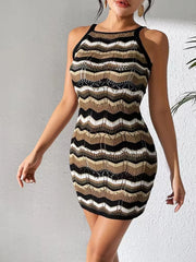 Hnewly Sexy Hollow out Knitted Stripe Beach Dr Strapl ort Skirt Women's Summer Faion Casual Breathable Clothing