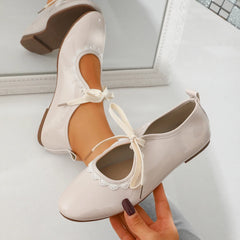 Lunivop Women Spring Plus Size Lace Slip Strap Soft Sole Non-Slip Flats Round Toe Shallow Mouth Low Top Shoes Lace decorative edge
