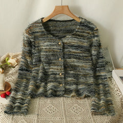 Hnewly Vintage Stripe Long Sleeve Sweater Women Autumn/Winter 2025 New Soft Loose Short Knitted Cardigan O-Neck Single Breasted Top