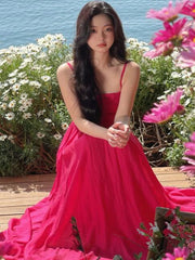 Hnewly DRESS TO IMPRESS Rosy Dress Women Floor Length Sleeveless Elegant Party Simple Casual Summer Holiday Female All-match Vintage Korean Style New