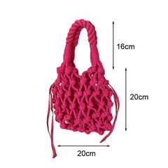 Hnewly Ins Hollowed Out Handmade Handbag Cotton Crochet Rope Woven Tote Bag Casual Versatile Vacation Beach Grass Bags