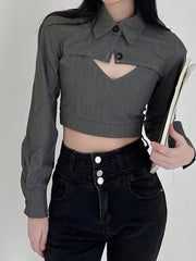 Hnewly BACK TO SCHOOL 2 pieces Print Camis and Crop Top Tee Streetwear Sexy Korean Fashion Y2K Long Sleeve T Shirt Women Fairy Grunge Clothes