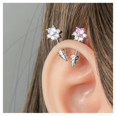 Hnewly 1Pc New Trendy Dopamine Color Sweet Cat Claw Spike Zircon Inlaid Cartilage Studs Unique Piercing Jewelry Gift