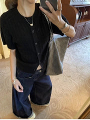 Hnewly Women's Deep Blue Loose Wide Leg Jeans Street Cool Girl High Waist Baggy Pants Female Casual Straight Denim Trousers