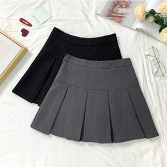 Hnewly White Women Pleated Skirts Fashion High Waist Zipper Dancing Mini Skirts Elegant Student All Match A Line Skirt Summer New
