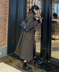Hnewly Autumn Winter Long Loose Casual Soft Plaid Woolen Coat Women Double Breasted Stylish Chic Luxury Designer Clothes