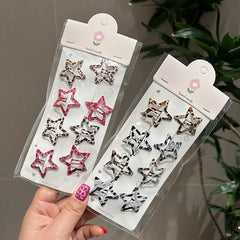 Hnewly 8pcs/set Leopard Print Hair Clips for Women Girls Vintage Geometric Star BB Clips Bangs Hairpins Barrettes Hair Accessories Set