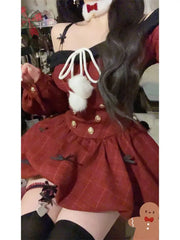 Hnewly DRESS TO IMPRESS Christmas Red Sweet Y2k Patchwork Women's Party Dress Slash Neck Long Sleeve Autumn Winter Ball Gown Dresses for Holiday