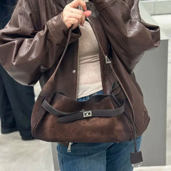 Hnewly Buckle Decorative Design Solid Faux Suede Handbag Large Capacity Hasp Casual Tote Hot Sale Bags for Women Bolsas Femininas