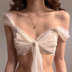 Hnewly Sexy Mesh Perspective Crop Tops Summer Y2K Lace Low cut Slim Strap Top High Street Nightclub Top Women's Wear