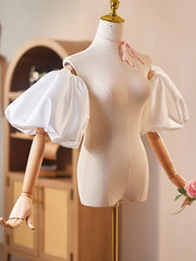 Hnewly Puff Sleeve Covers Evening Gown Handmade DIY Satin White Host Annual Meeting Accessories Runway Show Photos Princess