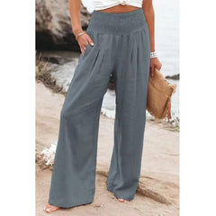 Hnewly Cotton and Linen Solid-color Stretched-waist Wide-leg Pants Casual Pants Long Pants for Women Spring and Summer Women's Wear