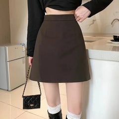 Hnewly DRESS TO IMPRESS Summer Mini Skirts Women Faldas A-line Solid Hot Soft Simple Stylish High Waist Office Ladies All-match Retro Trendy Minimalist