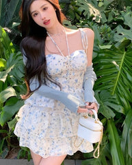 Hnewly Floral Sexy Slip Dress Women Chic Elegant Casual Party Dresses Female Beach Korean Fashion Holiday Summer Dresses Trend New