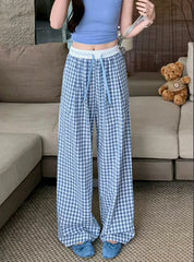 Hnewly Wide Leg Pants Jogger Womens Spring Knitted Aesthetics Pleated Lightweight Softshell Basic Leisure Breathable Detail Trousers OL