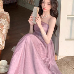 Hnewly DRESS TO IMPRESS Chiffon Dress Women Summer with Lining Spaghetti Strap Pleated Midi Vestidos Ladies Elegant Sexy Temper Fairycore Literary New