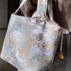 Hnewly Oriental Chinese Style Handbag Women Artisan Bucket Bag Ladies Spacious Luxe Elegant High End Woven Tote Shoulder Purse New