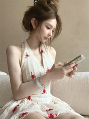 Hnewly French Elegant Even Party Floral Dress Casual Female Slim 2000s Vintage Clothing Design Sexy Blackless Bodycon Dress Summer