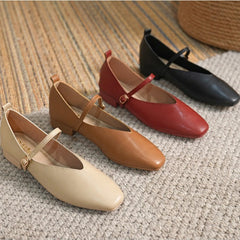 Hnewly Woman Spring Casual Square Toe Low Soft Soled Shoes Lolita Ballerina Red Flats Female Elegant French Retro Buckle Mary Janes