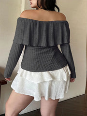 Hnewly New Sexy Off-The-Shoulder Front Tie-Up Sweater Plus Size One-Shoulder Slim Fit Top Fashion AllMatch Autumn Women's Clothing Sale