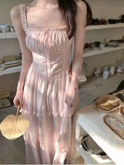 Hnewly Casual Elegant Floral Dress Women Korean Fashion Clothing Outwear Beach Style Strap Dress Even Party Sleeveless Bodycon Summer