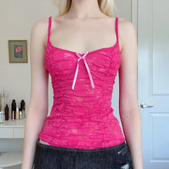 Hnewly Sweet Sexy Lace Camisole Solid Skinny See Through Crop Tops for Women Cute Aesthetic Summer Tees Vintage y2k Holiday Vest