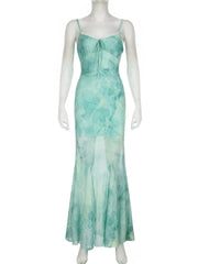 Hnewly DRESS TO IMPRESS Y2K Mesh Printed Long Evening Dress Fashion Backless Fishtail Dresses One-piece Pretty Elegant Party Gown New in Dress