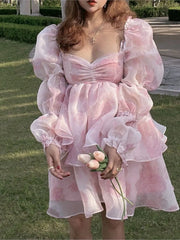 Lunivop Summer super organza fairy princess puff sleeve long-sleeved dress temperament meat-covering medium and long fairy dress