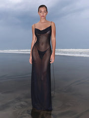 Hnewly See Through Maxi Dress Women Sexy Sleeveless Skinny Midnight Vacation Beach Clubwear Party Summer Coquette Vestidos