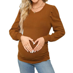 Hnewly Women's Maternity Soft Breathable Long Sleeve T-shirts Stretchy Round Neck Pregnancy Casual Top for Expectant Mom Spring Fall