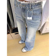 Hnewly Women's Low Rise Flare Jeans Japanese American Retro Jeans Korean Denim Pants Abi Y2k Bell Bottom High Street Grunge New